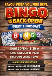 bayou vista Bingo, Cajun Coast