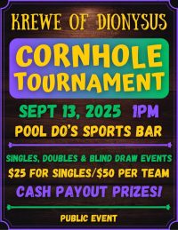 Krewe of Dionysus Cornhole Tournament, cajun coast