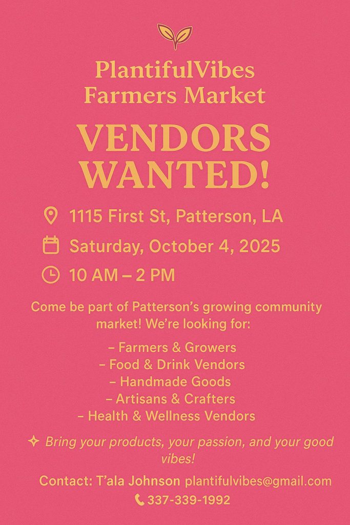 Farmers Market Plantiful Vibes, Cajun Coast