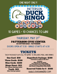 Patterson Ducks Unlimited Bingo cajun coast