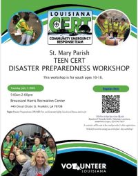 St Mary Parish Teen Cert Diaster Preparedness Workshop cajun coast